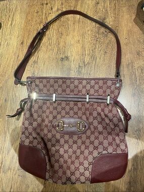 Gucci Maroon GG Supreme Shoulder Bag with Horsebit Detail